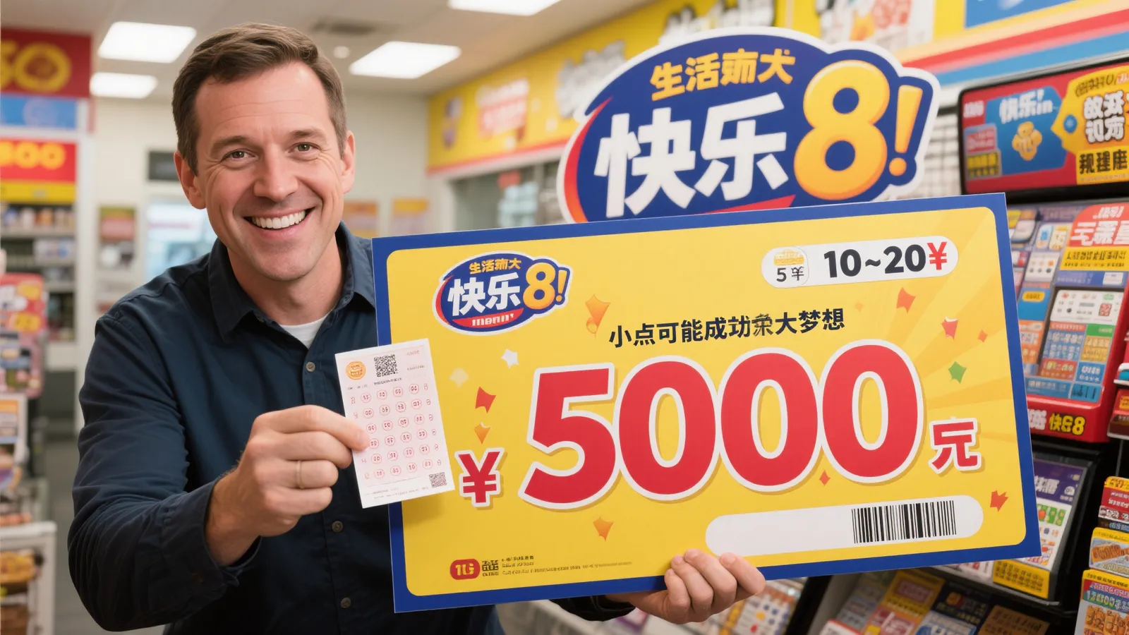 男子机选快乐8喜中500万 每次小额投注10至20元